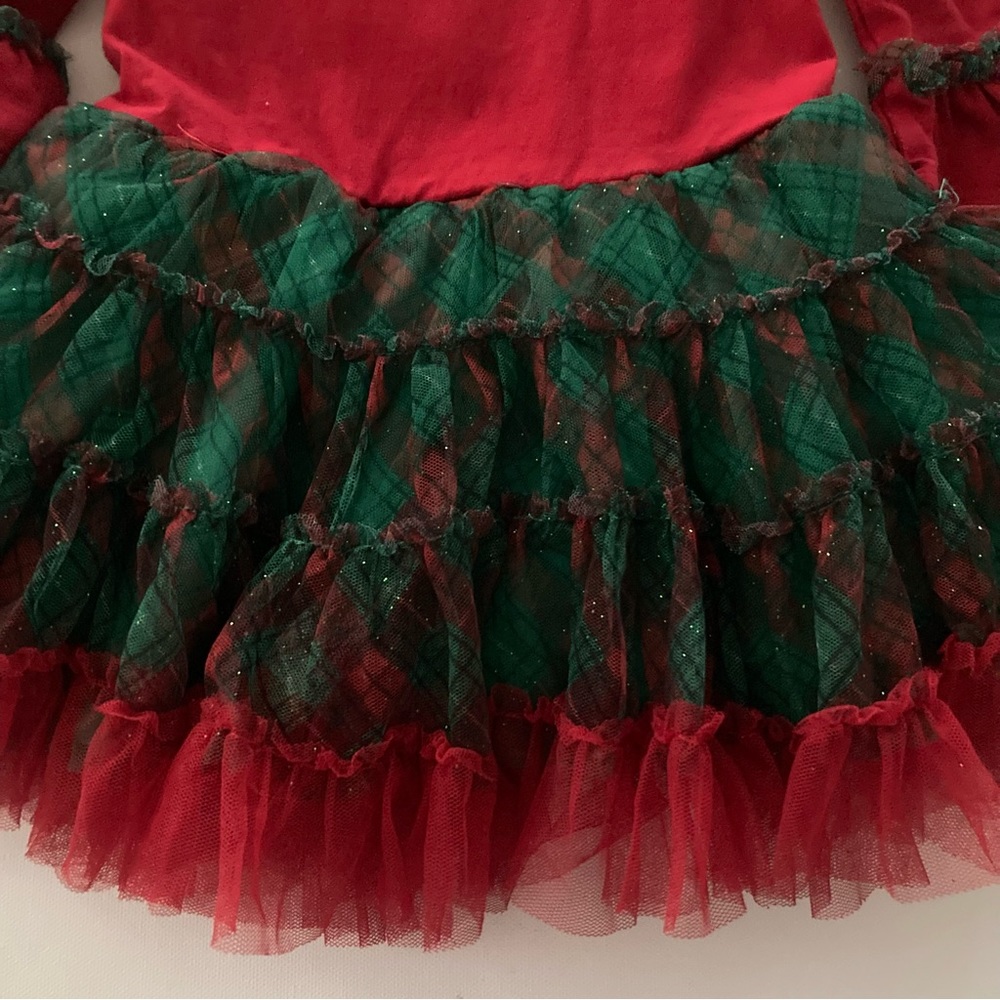 Holiday Christmas 2T Toddler Girl Santa Red Green Sparkle Tulle Dress - Picture 2 of 11